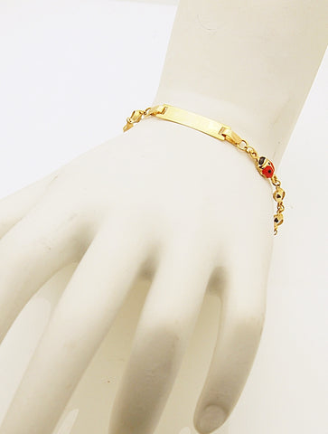14k Yellow Gold CZ Link ID Bracelet with Enamel Ladybug