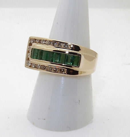 Estate 14k Emerald and Diamond Ring
