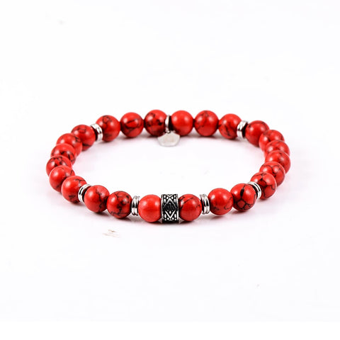 Giorgio Milano Men's Red Turquoise 9 mm Bead Bracelet