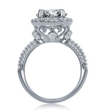 Sterling Silver Crown Micro Pave Set Round CZ with Halo Engagement Ring