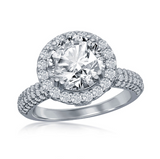 Sterling Silver Crown Micro Pave Set Round CZ with Halo Engagement Ring