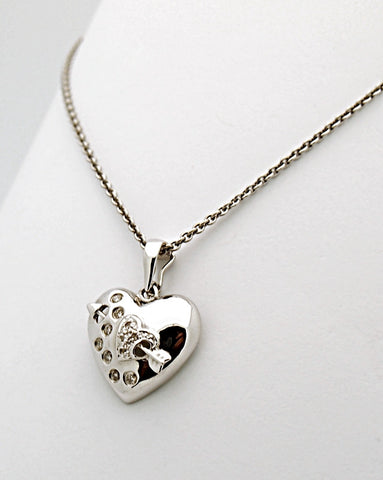 14k White Gold Arrow Diamond Heart Pendant Necklace