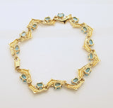 14k Gold Dolphin Blue Topaz Link Bracelet
