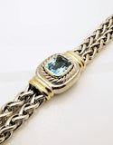 Estate David Yurman Double Wheat Link Blue Topaz Sterling 14k Bracelet