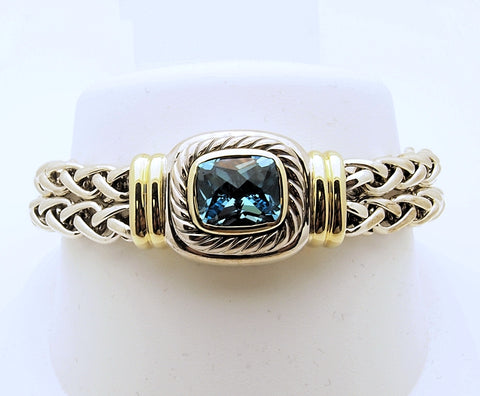 Estate David Yurman Double Wheat Link Blue Topaz Sterling 14k Bracelet