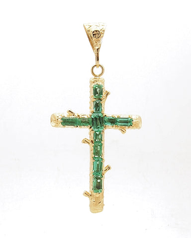 Estate 18k Gold and Emerald Cross Pendant
