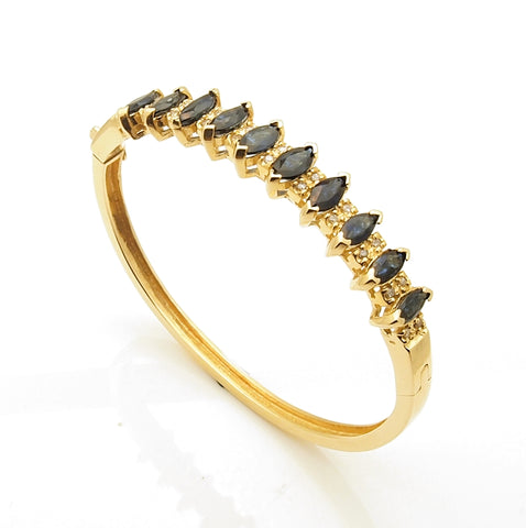 Estate 14k Sapphire and Diamond Hinged Bangle Bracelet
