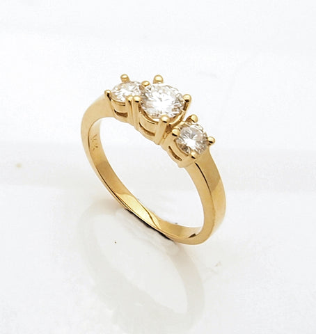 14k Three Stone Diamond Ring .77 tcw