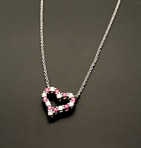 Tiffany and Co. Large Pink Sapphire and Diamond Open Heart Necklace in  Platinum For Sale at 1stDibs