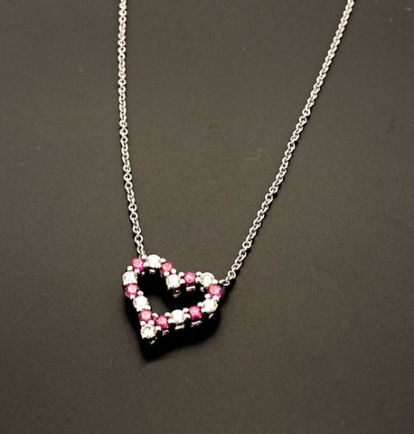 Estate Tiffany & Co. Platinum Pink Sapphire & Diamond Mini Heart Pendant Necklace