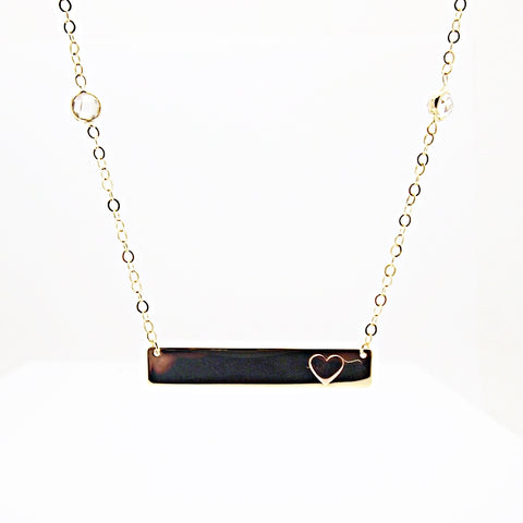 14k Engravable Bar CZ Station Necklace