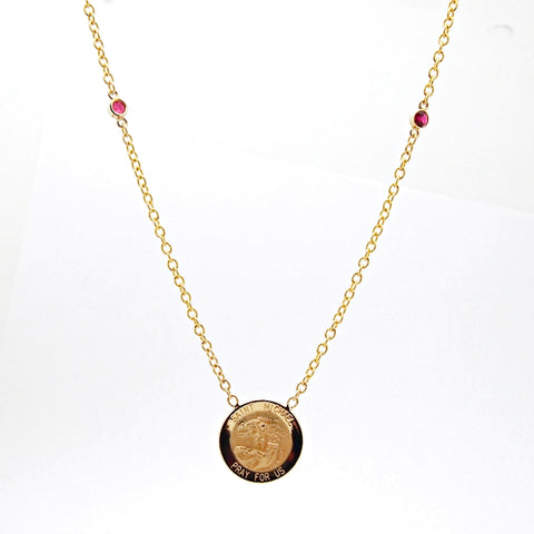 14k Saint Michael  Medal Birthstone  Station Necklace