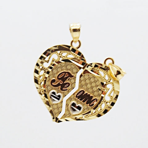 14k Tri Color Te Amo Split Heart Pendant