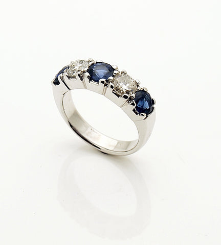 14k White Gold Blue Sapphire and Diamond Anniversary Band
