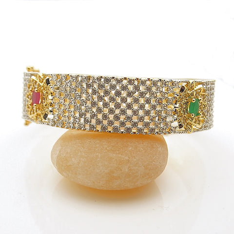 Fashion Gold Tone Hinged Crystal Bangle Bracelet