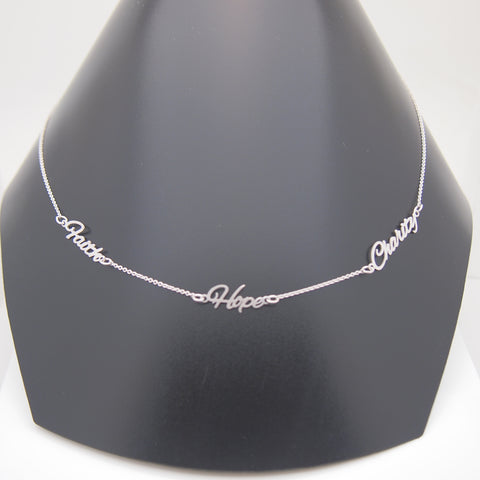 14k White Gold FAITH HOPE CHARITY Necklace