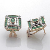 Vintage 14k Emerald and Diamond Omega Back Earrings