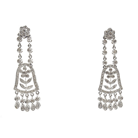 18k White Gold Diamond Flower Chandelier Earrings