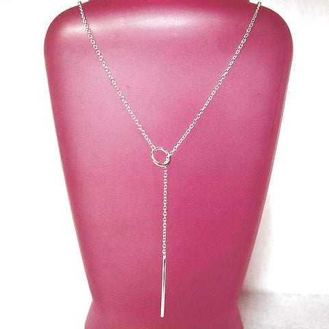 Sterling Silver Circle Bar Lariat Necklace