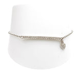 14k White Gold Diamond Bar with Dangle Diamond Heart Bracelet