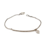 14k White Gold Diamond Bar with Dangle Diamond Heart Bracelet