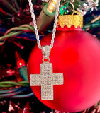 14k White Gold Diamond Cross Pendant Necklace
