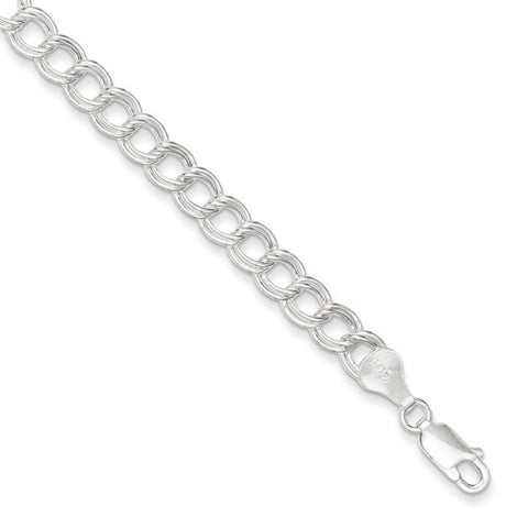 Sterling Silver Rhodium Plated 6mm Double Link Charm Bracelet