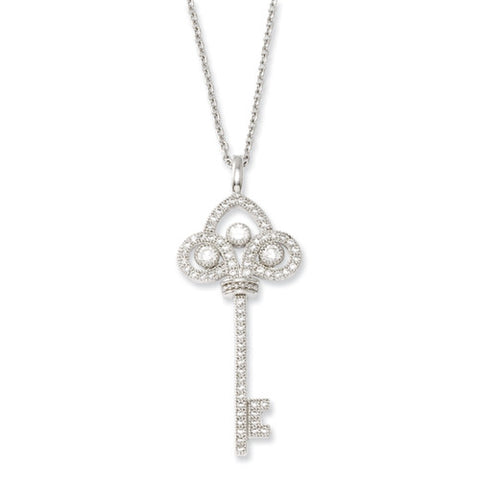 Sterling Silver & CZ Brilliant Embers Polished Key Necklace