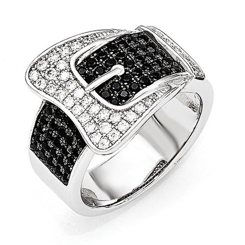 Sterling Silver & CZ Brilliant Embers Buckle Ring
