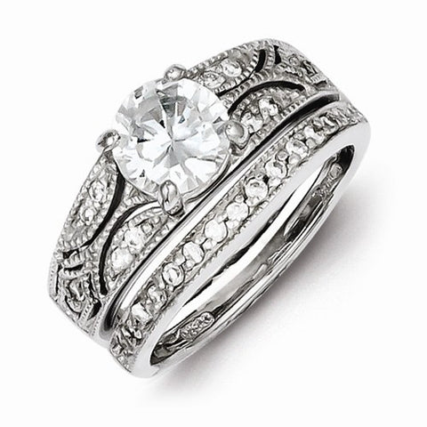 Sterling Silver 2-Piece CZ Wedding Set Ring