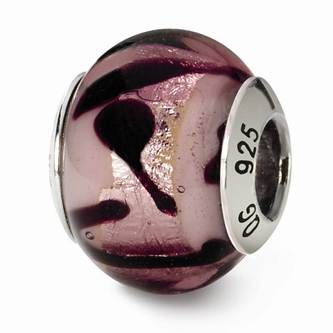 Sterling Silver Reflections Purple/Black Italian Murano Bead