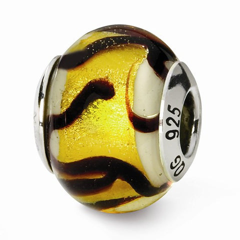 Sterling Silver Reflections Yellow/Black Italian Murano Bead