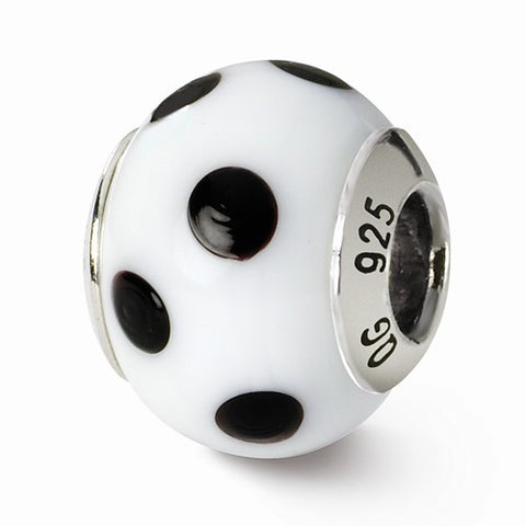 Sterling Silver Reflections White/Black Italian Murano Bead