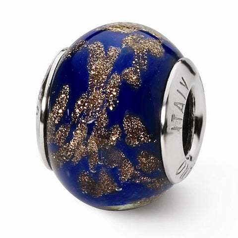 Sterling Silver Reflections Blue/Gold Italian Murano Bead