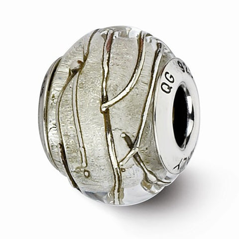 Sterling Silver Reflections Clear/Silver Striped Italian Murano Bead