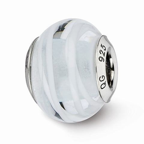 Sterling Silver Reflections Clear W/White Stripes Italian Murano Bead