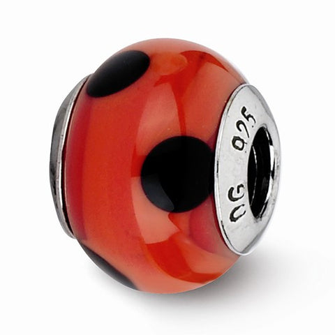 Sterling Silver Reflections Red W/Black Dots Italian Murano Bead