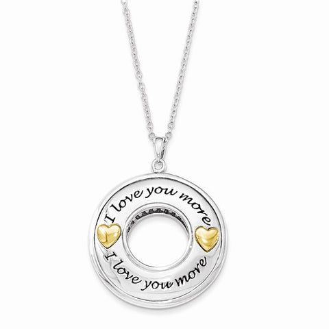 Sterling Silver Gold Plated Antiqued CZ I Love You More 18in. Necklace