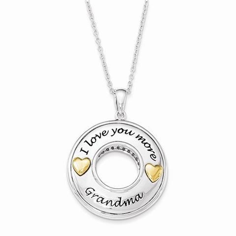 Sterling Silver Gold Plated Antiqued CZ I Love You More Grandma 18in. Necklace