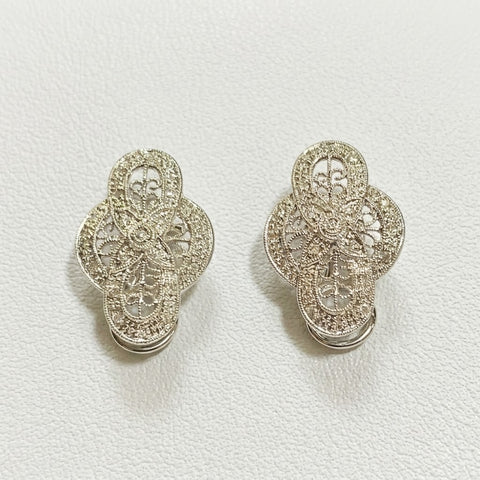 Estate 14k Vintage Art Deco Diamond Filigree Non Pierced Earrings