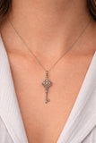 14k White Gold Diamond Key Pendant Necklace