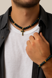 Stainless Steel Black Onyx Bead Cross Necklace