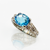 14k White Gold Blue Topaz  Diamond Ring