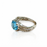 14k White Gold Blue Topaz  Diamond Ring