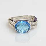 14k White Gold Blue Topaz  Diamond Ring