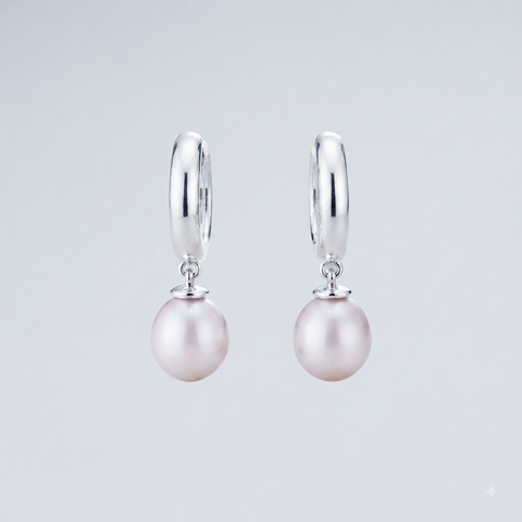 14k White Gold Dangle Pearl Earrings