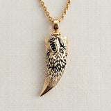 14k Tooth Carved Wolf Pendant Necklace