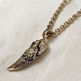 14k Tooth Carved Wolf Pendant Necklace