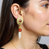 Carnelian Baroque Pearl Dangle Earrings