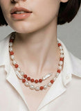 Carnelian Baroque Pearl Wrap Choker Necklace